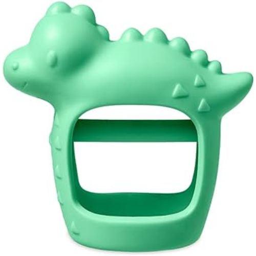Itzy Ritzy Bitzy Grip Hand Teether - Silicone Teether for Babies - Developmental Teether Toy with Easy-to-Hold Hand Grip, Designed for Babies 3 Months & Up (Dinosaur)
