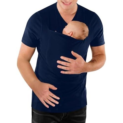 Mens Baby Carrier Shirt V Neck Short Sleeve T-Shirts for Men Skin to Skin T-Shirt with Pocket