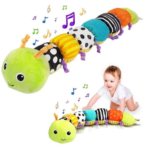 HANMUN Baby Toys 0-6 to 12 Months, Musical Infant Toys with Multi-Sensory Crinkle, Rattle and Textures, Soft Stuffed Animal Newborn Toys for 0-3-6-12 Month Old Baby Girls,Chameleon, Green