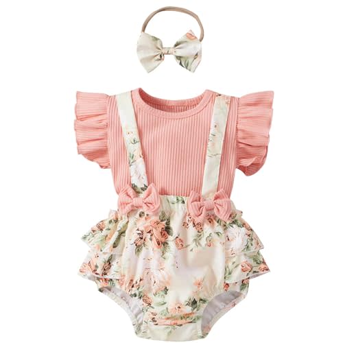 Mubineo Baby Girl Summer Clothes Romper Dress Outfits Cute Ruffle Floral Overalls Skirt Sets Newborn Outfit