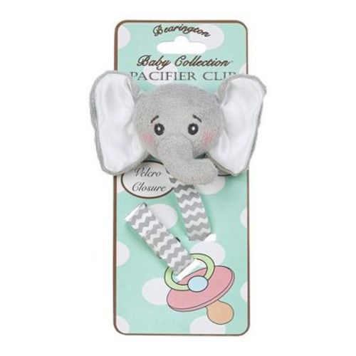Bearington Baby Lil Spout Plush Gray Elephant Pacifier Holder With Satin Leash And Clip