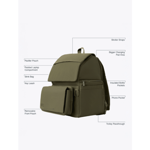 BÉIS 'The Ultimate Diaper Backpack' in Olive - Green Backpack Diaper Bag