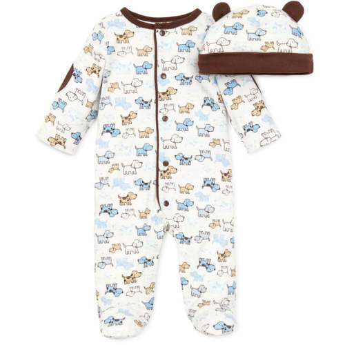 Cute Puppies Footed One-Piece And Hat - Little Me