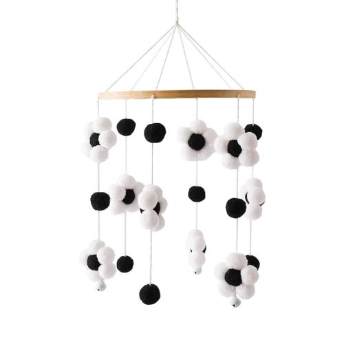 Baby Mobile for Crib - Modern Boho Baby Mobile - Nursery Mobile for Girl or Boy - Colourful Little Flower - Baby Crib Mobile for Boys Girls (Black and White)