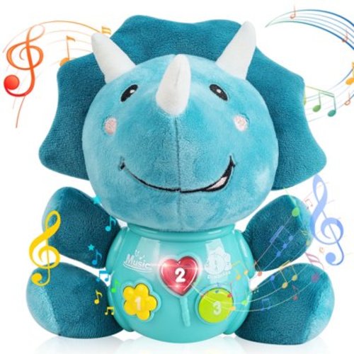 Vanmor Baby Dinosaur Musical Toys Newborn Boys Soft Triceratops Plush Stuffed Animal, Infant Light Up Music Time, 1st Easter Basket Stuffer Birthday Gift 0 1 2 3 6 9 12 18 Month Age 1-3 Toddlers Girl