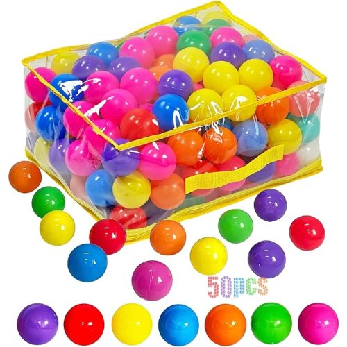 LANGXUN Soft Plastic Ball Pit Balls, Plastic Toy Balls for Kids, Ideal Gift for Baby Toddler Birthday, Ball Pit Play Tent, Baby Kiddie Pool Water Toys, Party Decoration - Rainbow Color Pack of 50