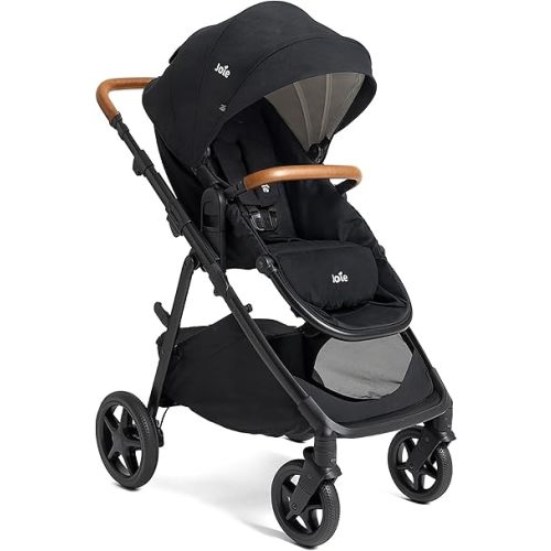 Joie Ginger 4-in-1 Convertible Pramette and Stroller with A Deep Recline, Height Adjustable seat, All-Terrain Wheels, Extra Storage – for Newborns and Toddlers (Shale)