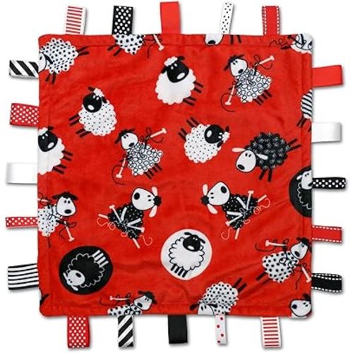 Genius Baby Toys High Contrast Soft Animal Lovey with Tags - Soft Taggies for Babies to Grasp - Reversible Lovey for Sensory Relief - Cute Sheep Pattern
