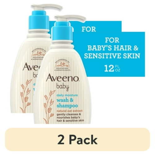 (2 pack) Aveeno Baby Daily Moisture Bath Body Wash & Shampoo, Oat Extract, 12 fl oz