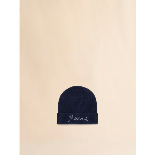 Deep blue wool-cashmere beanie with Marni logo | Marni