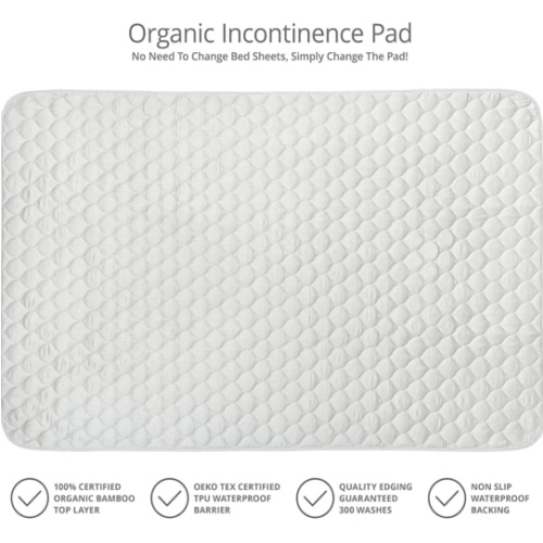 Organic Incontinence Pads for Kids & Toddlers - 5 Layer Waterproof Protectors for Overnight Bed Wetting - Reusable & Washable Pee Pads - Fits Twin to Full Size Beds - 34" x 52" White