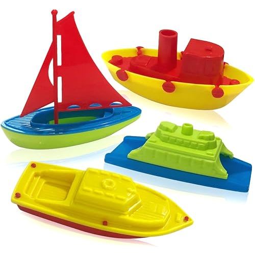ArtCreativity Toy Boat Bath Toys for Kids & Toddlers, Set of 4, Kids Pool Toys for Outdoor Water Play, Floating Pool Boat Toys for Bathtub, Summer Beach Toys, Cute Party Favors for Boys and Girls