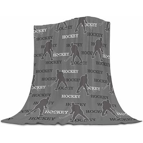 Hockey Baby Blanket 30"x40" - Grey Reversible Fleece Throw with Ice Hockey Design, Ultra Soft Plush Blanket for Crib, Stroller & Toddler Bed, Cozy Gift for Little Fans