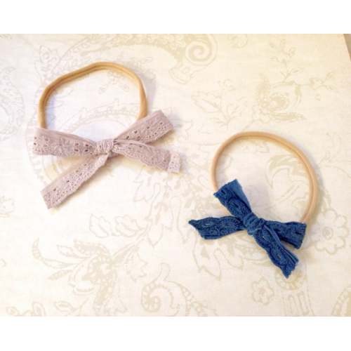 Organic Cotton Lace Bow Headband        ,                     Mini                ,                     EGGPLANT