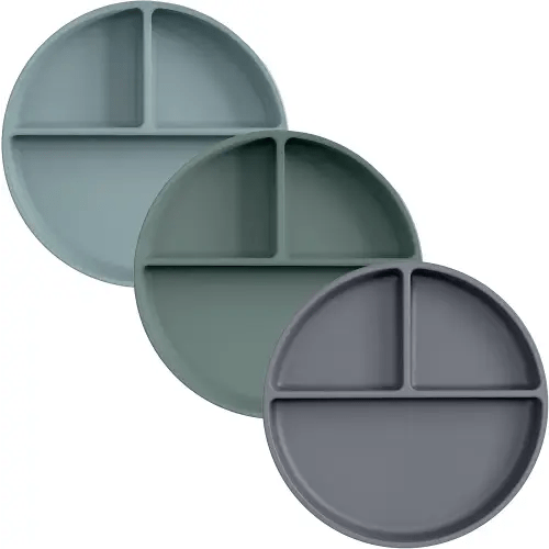Moonkie Suction Plates for Baby | 100% Silicone BPA-Free Baby Plates| Divided Design | Microwave and Dishwasher Safe | Toddler Plates 3 Pack