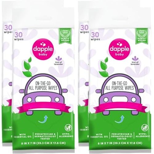 Dapple Baby All Purpose Wipes, Hint of Lavender, Plant Powered, Hypoallergenic, 30 Count (Pack of 4)