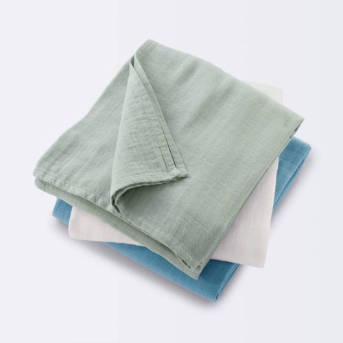 Muslin Swaddle Baby Blanket - Blue Neutrals - 3pk - Cloud Island™