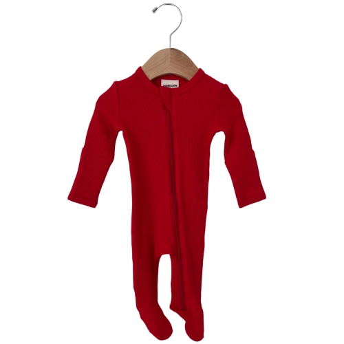 Organic Waffle Basic Zip Footie, Red: 3-6 months