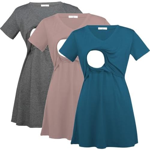 Bearsland Womens 3 Packs V Neck Nursing Tops Maternity Breastfeeding Tee Shirts