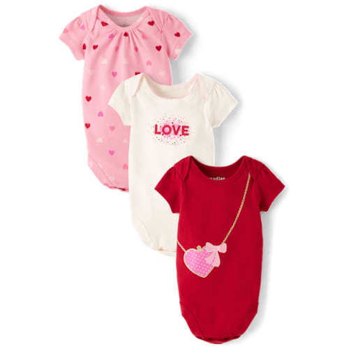 Baby Girls Heart Bodysuit 3-Pack - Pink