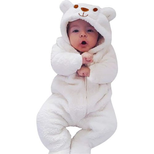 CABINAHOME Newborn Baby Fleece Romper One-Piece Footies Jumpsuit Pajama Infant Onesies for Baby Boys Girls - 0-3 months - White