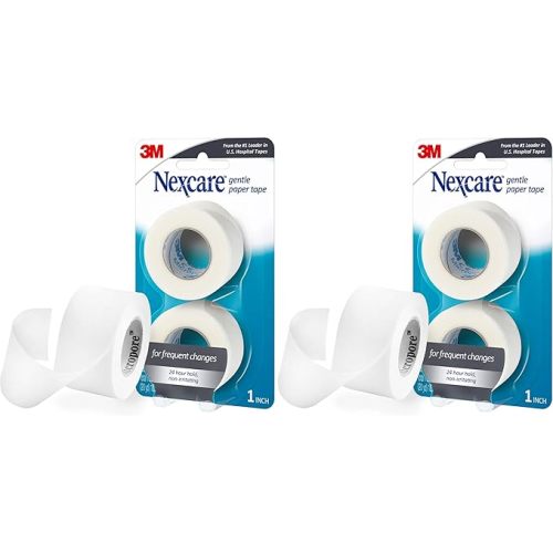 Nexcare Gentle Paper Tape, Medical Paper Tape, Secures Dressings and Lifts Away Gently - 1 In x 10 Yds, 2 Rolls of Tape