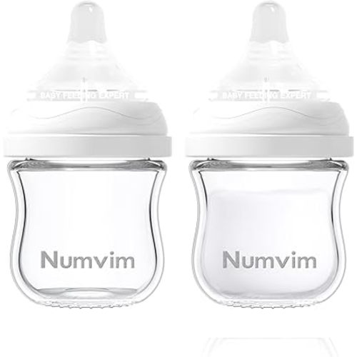 Glass Nurturing Baby Bottles Gentle & Extra Slow Flow, Newborn Breastfeeding Bottle with Anti Colic Nipple for 0 Months Babies, Includes SS Nipples(3Oz, 2 Packs)
