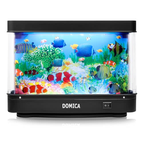 Fake Fish Tank with Moving Fish, Decorative Aquarium Lamp, Artificial Tropical Marine Tank, Sensory LED Mood Light Office Table Light, Fun Gifts for Kids Men Women Pet