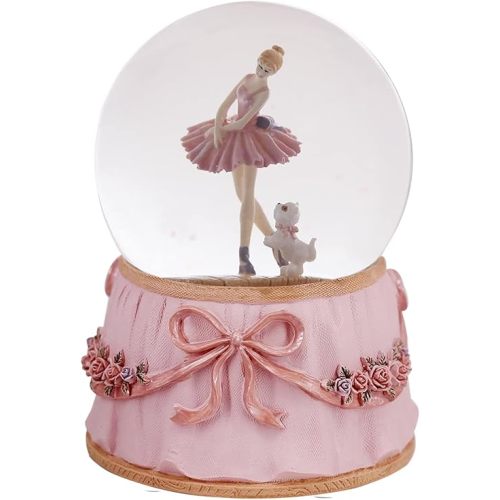 Ballerina Snow Globe Plays Swan Lake Ballet Tune,Christmas Music Snowglobes Ballet Recital Gifts (Dancer with Puppy)
