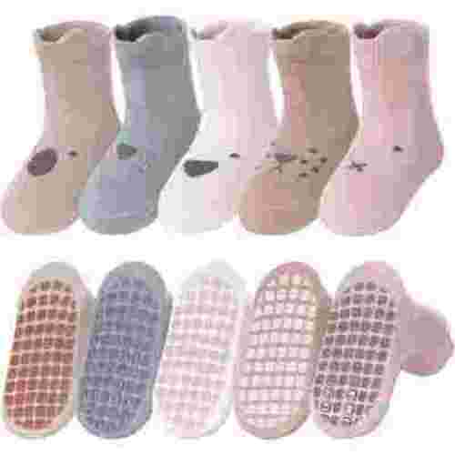Toddlers Non Slip Socks with Grips Baby Girls Boys Anti Skid Crew Cotton Gift Socks for Infants Kids