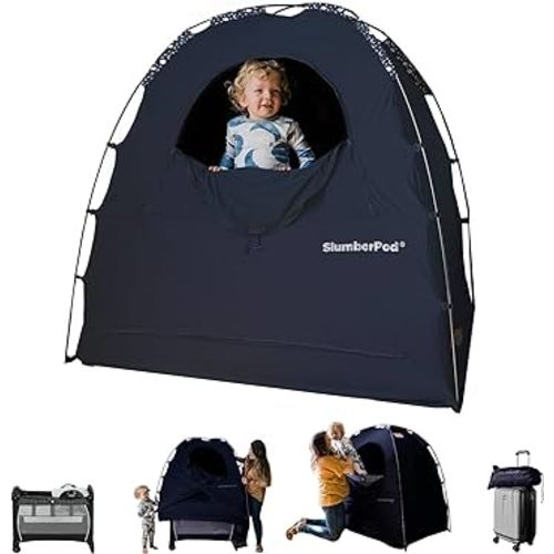 SlumberPod The Official Blackout Sleep Tent for Pack and Play, Mini Cribs and Travel Cribs, Blackout Canopy Crib Cover, Sleep Pod for Kids with Monitor Pouch and Fan Pouch, Navy Night Sky