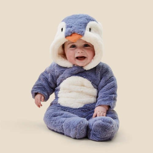 Penguin Faux Fur Pramsuit Blue / 0 - 3 M