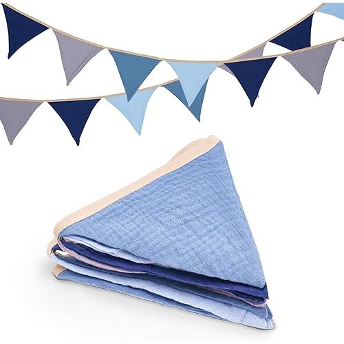 GCQQ Pennant Banner Flags 12Pcs Blue Nursery Triangle Bunting Garland 9Ft Fabric Light Blue Baby Shower Pennant Banner Garlands for Boy Kids Bed Toddler Play Room Nursery Wall Birthday Decor