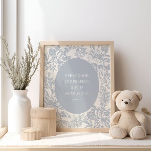Cottagecore Christian Nursery Decor, Bible Verse Nursery Poster, James 1:17 Wall Art, Every Good and Perfect Gift, Neutral Nursery Decor