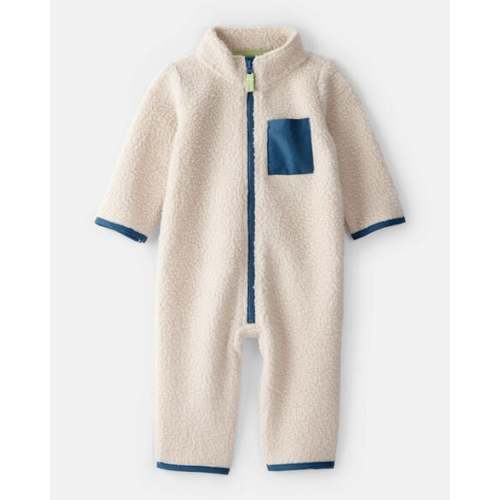 Baby Boy Color Block Fleece Zip-Up Jumpsuit - Cream/Blue - Carter's | Carter's