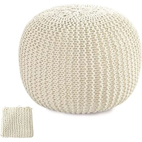 BALAPET 100% Cotton Handmade Unstuffed Ottoman Pouf Cover, Round Knitted Ottoman Pouf Cover Foot Stool, Floor Bean Bag Chair, Foot Rest with Storage for Living Room Bedroom (Cover ONLY NO Filler)