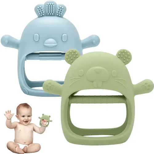 2 Pack Baby Teething Toys, Silicone Teething Mittens Mitts for Baby, Soft Hand Teether, Teething Toys 6 12 Months for Baby Toddler Infant, Chew Toys for Sucking Needs (Blue+Green)
