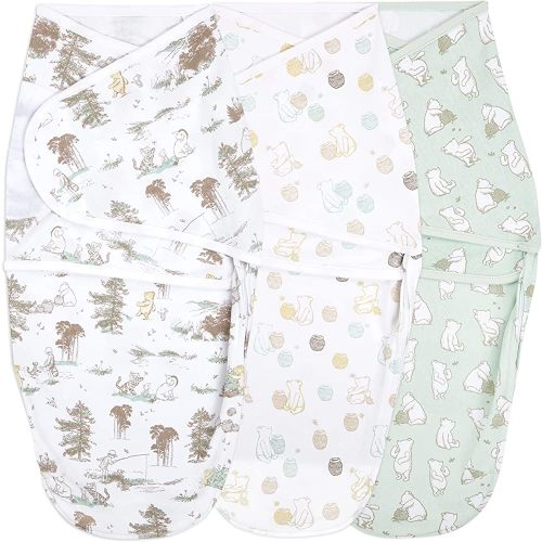 aden + anais Essentials Easy Wrap Swaddle, Cotton Knit Baby Wrap, Newborn Wearable Swaddle Sleep Sack, 3 Pack, Winnie, 0-3 Months