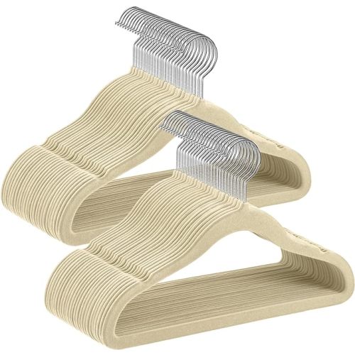 SONGMICS Baby Kids Hangers 50 Pack for Closet, 11.8 x 8.1 Inches, Silver 360° Swivel Hooks, Space-Saving Clothes Velvet Hangers for Nursery, Non-Slip, Summer Sand UCRF027K05