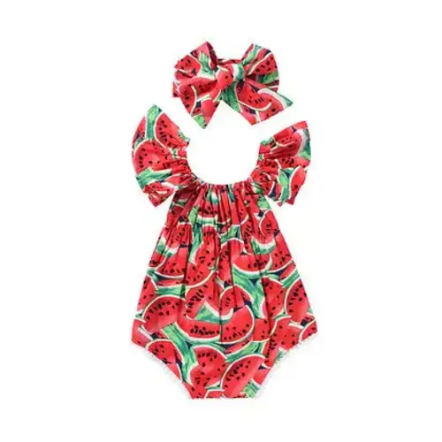 WATERMELON Red Romper with Headband - Hazel & Bo 6-12 mos