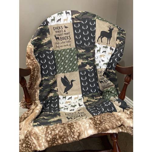 Woodland Crib Blanket, Baby Boy Crib Blanket, Ducks, Trucks, Bucks Blanket