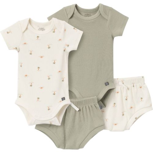 Modern Moments™ By Gerber Baby Neutral 4-pack Short Sleeve Bodysuit And Shorts Set, Beige Loster/md Rose, 6-9m