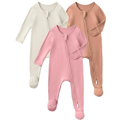 Yoofoss Rayon Made From Bamboo Baby Pajamas 3pcs Newborn Sleepers For Boy Girl Clothes, 0-3-6-9 Months Footed Pjs