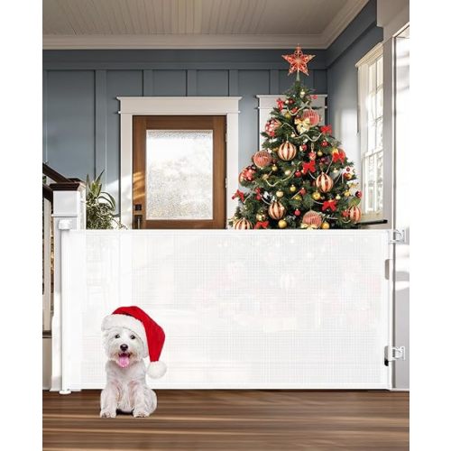 Cumbor Retractable Baby Gates for Stairs 33" Tall, Extends to 76", Extra Wide Mesh Dog Gates for the House, Long Baby Safety Gates for Doorways, Hallways, Porch, Indoor/Outdoor Pet & Child Gate(White)