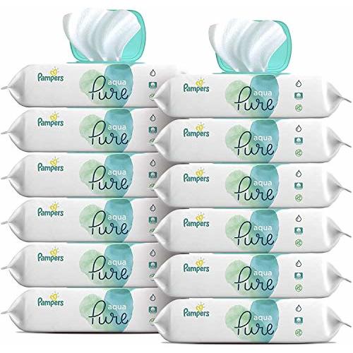 Baby Wipes, Pampers Aqua Pure Sensitive Water Baby Diaper Wipes, Hypoallergenic and Unscented, 12x Pop-Top Packs, 672 Count