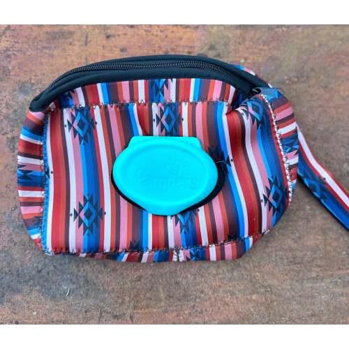 Red Aztec serape baby wipes case