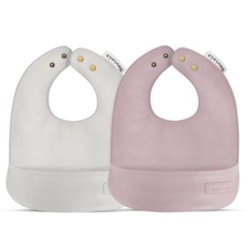 Set of Easy Clean Vegan Leather Buttery Soft Baby Bibs with Pocket Mauve + Gray - 0-12 Months