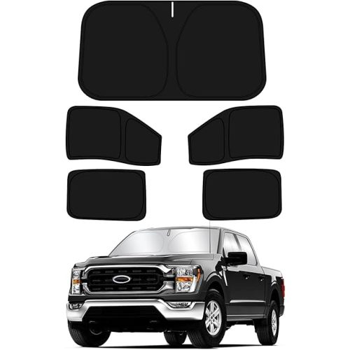 D-Lumina Windshield Sun Shade for Fo-rd F-150 2021-2025 F150 Crew Cab 4 Door Accessories, Front and Side Window Shades Sun Visor Protector Block UV Rays, Foldable 2 Layers 210T Material Pack of 5