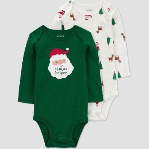 Carter's Just One You® Baby Christmas 2pk Santa Bodysuit - Green/white 3m