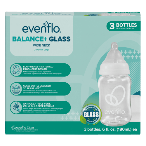 Evenflo Balance + Wide Neck Ventilated Baby Bottles, 6oz 3 Pack, Gas-Free Feeding